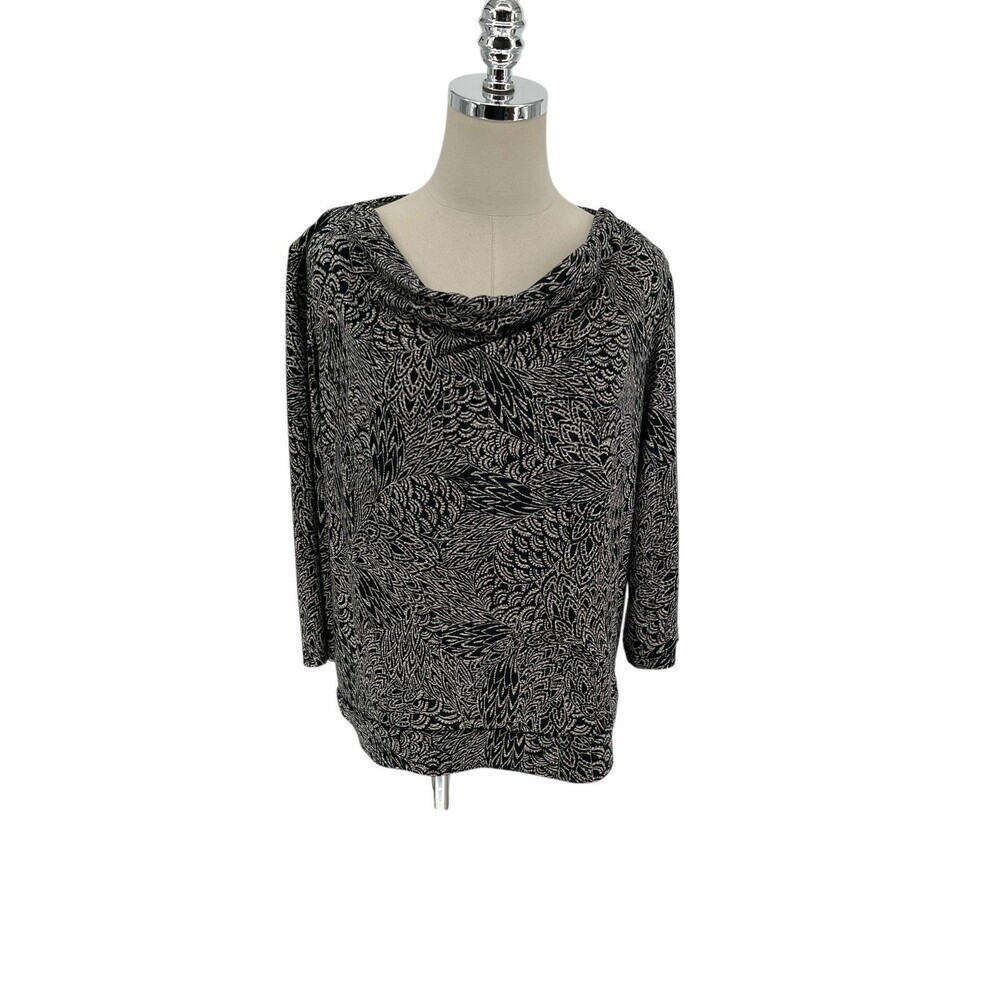 Easywear by Chico's Top Women's Size 2 / Large Cowl Neck Black White Abstract